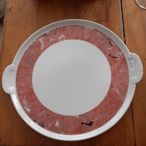 Villeroy Boch warm tones Siena cake plate 12 7/8" salmon pink marbelized